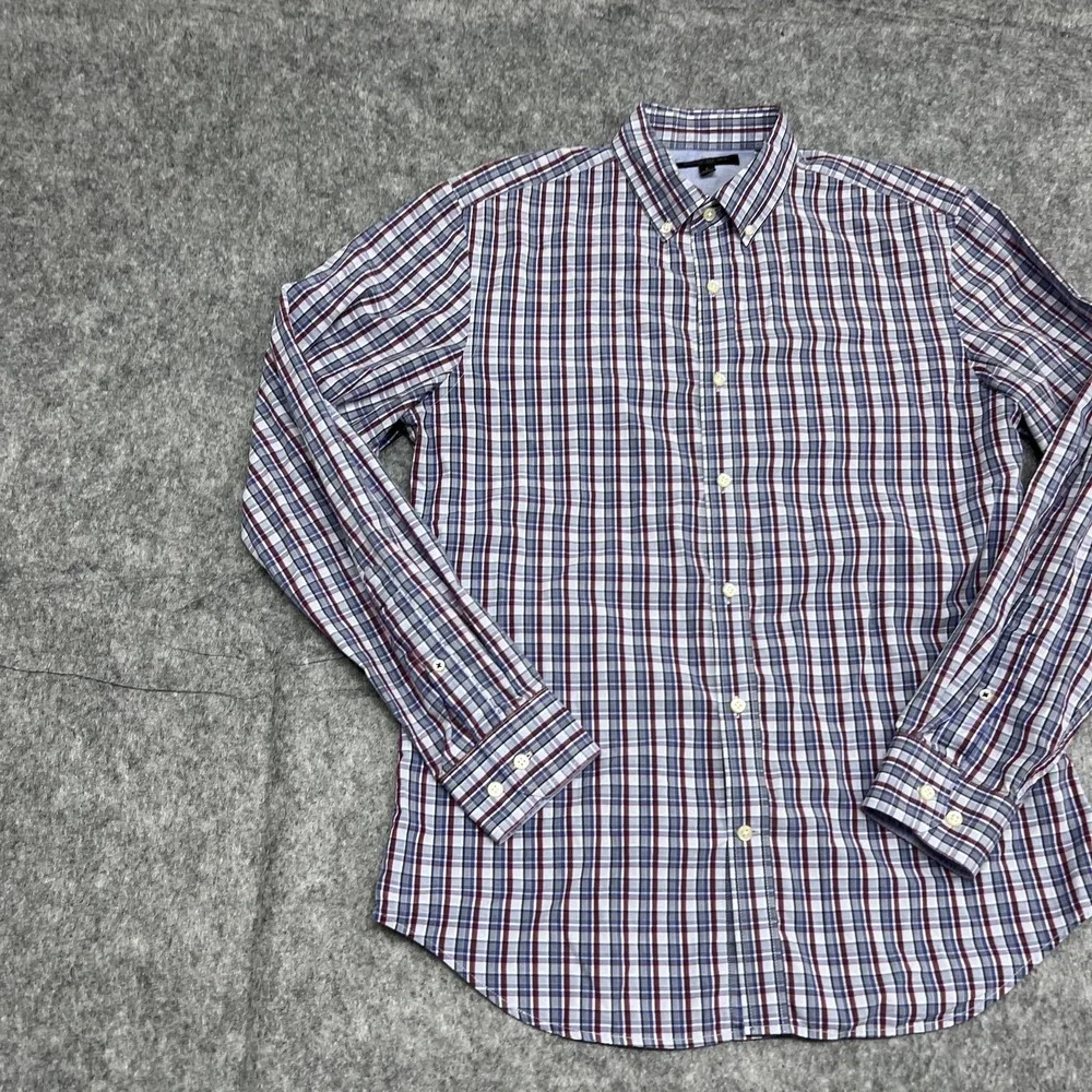 Banana Republic Shirt Mens L Blue Red Plaid Soft Wash Button Long Sleeve Preppy